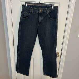Wrangler Rugged Wear Dark Blue Denim Jeans. Size 34x30